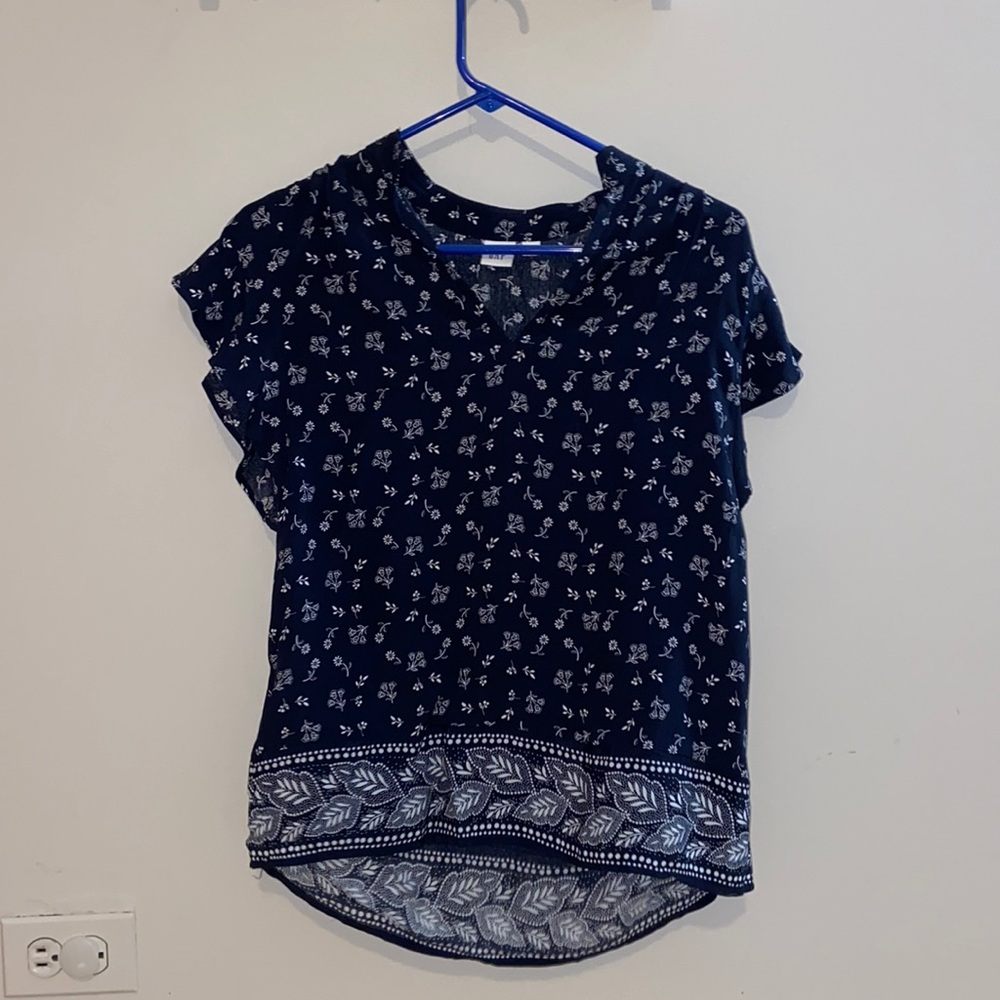 Cute casual slouchy navy tee with floral & paisley print